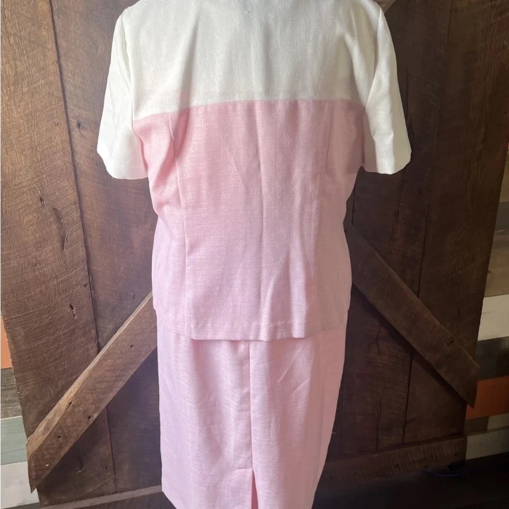 Vintage Tweed Jacket Dress Set Pink Ivory Sz 18 - Picture 6 of 14